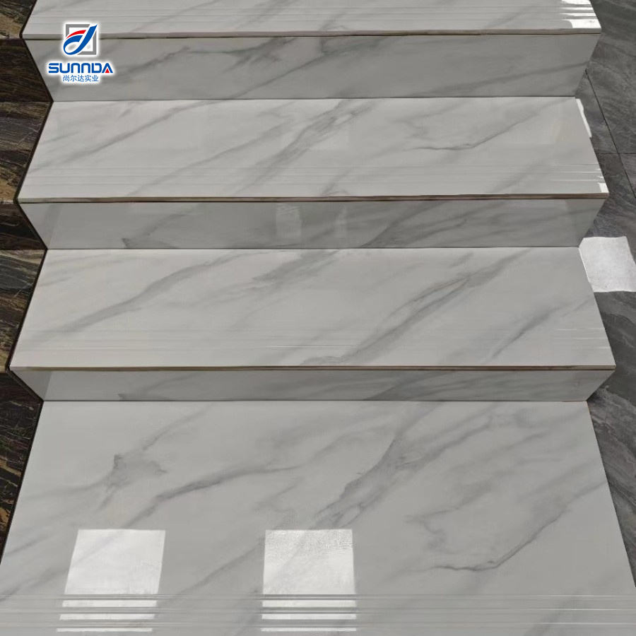 Staircase Step Tiles Landing Platform Matching Glazed Polished Glossy Matte Surface Groove Lines Plated Gold Silver House Hotel