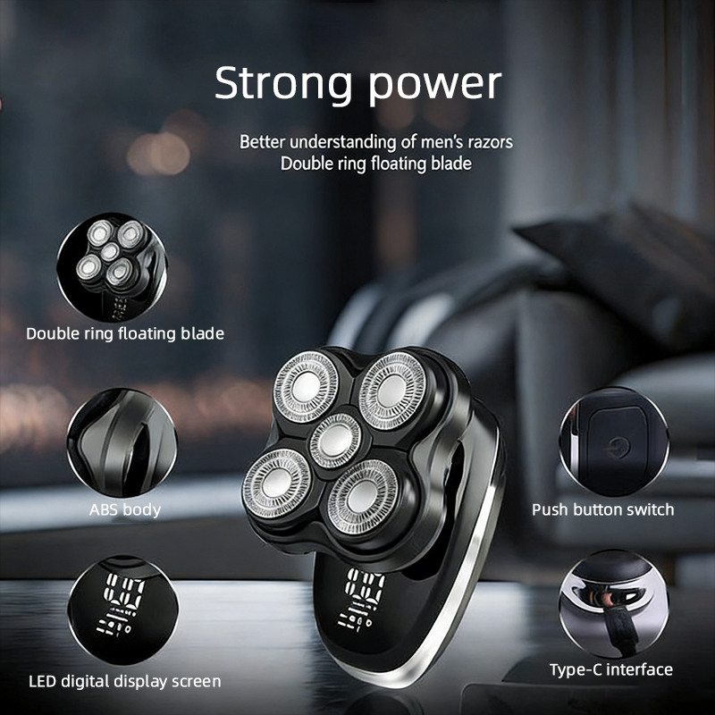 Cordless 5D Men Rotary Hair Trimmer Waterproof Magnetic Blade Head Shaver