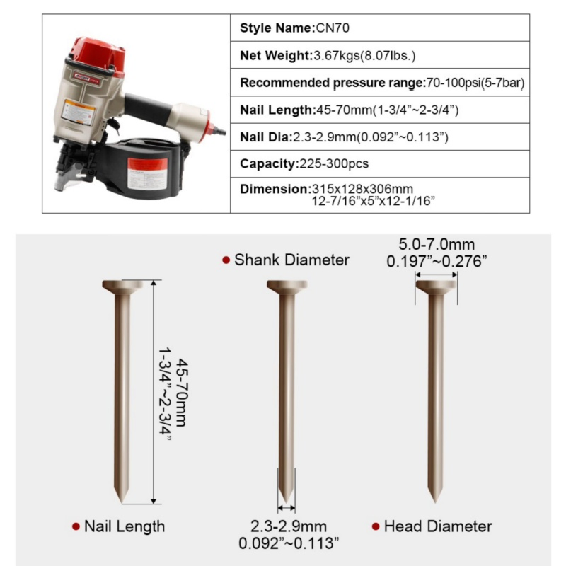 Пневматический гвоздезабиватель Coil Nailer CN70