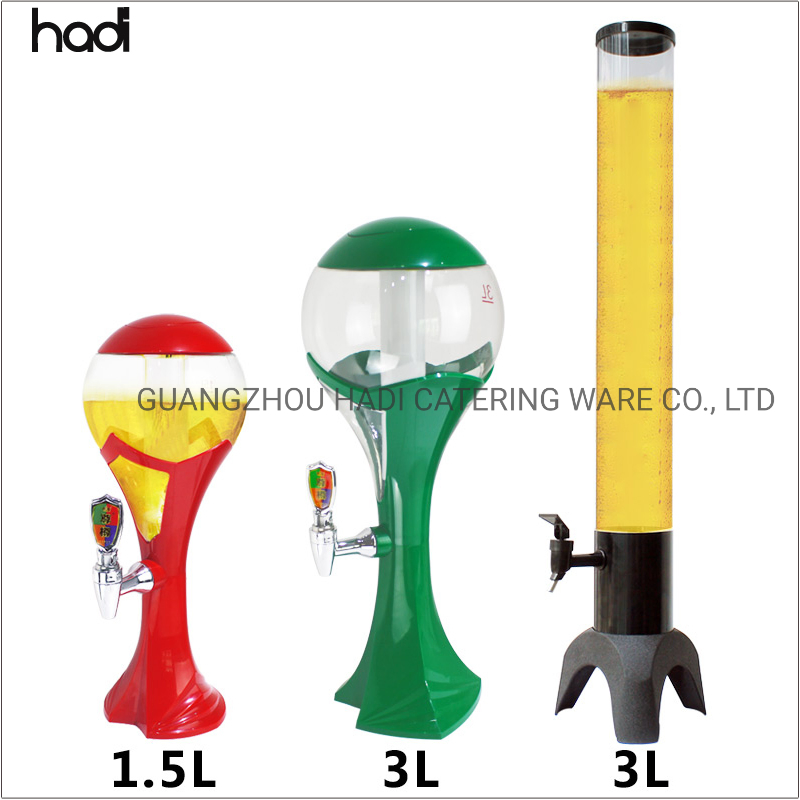 Guangzhou Catering Restaurant Bar Accessories Beauty Glass Plastic Round Table Top Draft Globe Beer Dispenser with Cheap Price