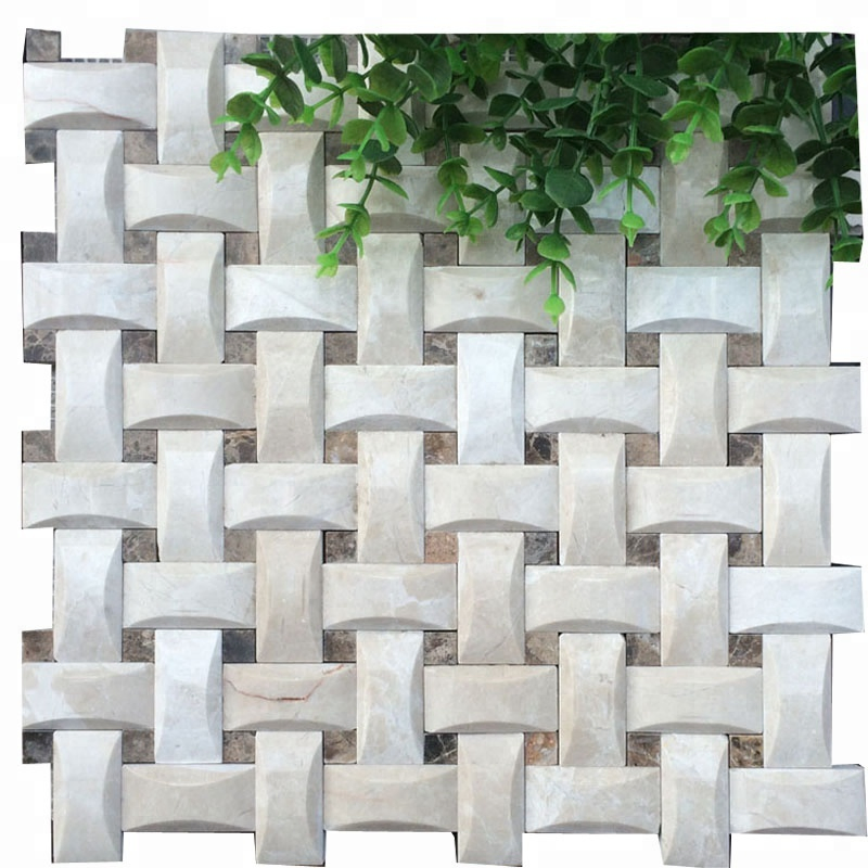 Wave Shaped Marble Mosaic Tiles in The Kitchen Bathroom and Hall