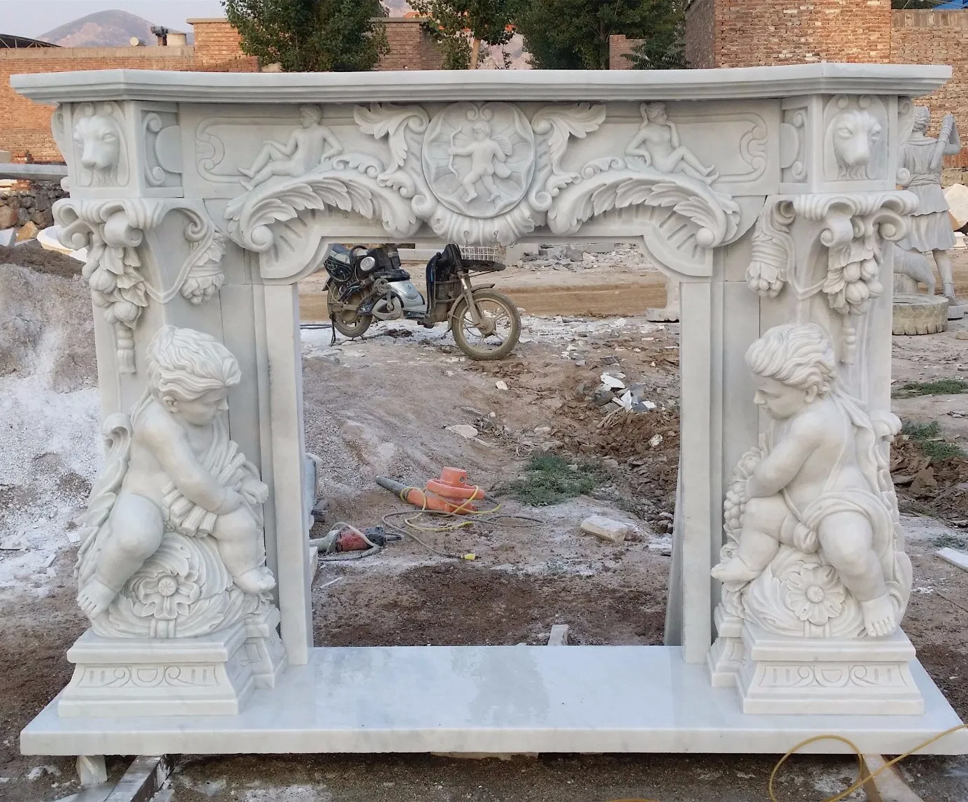 Natural Marble Fireplace Mantel, Fireplace Surrounds Mantel for Home Decoration