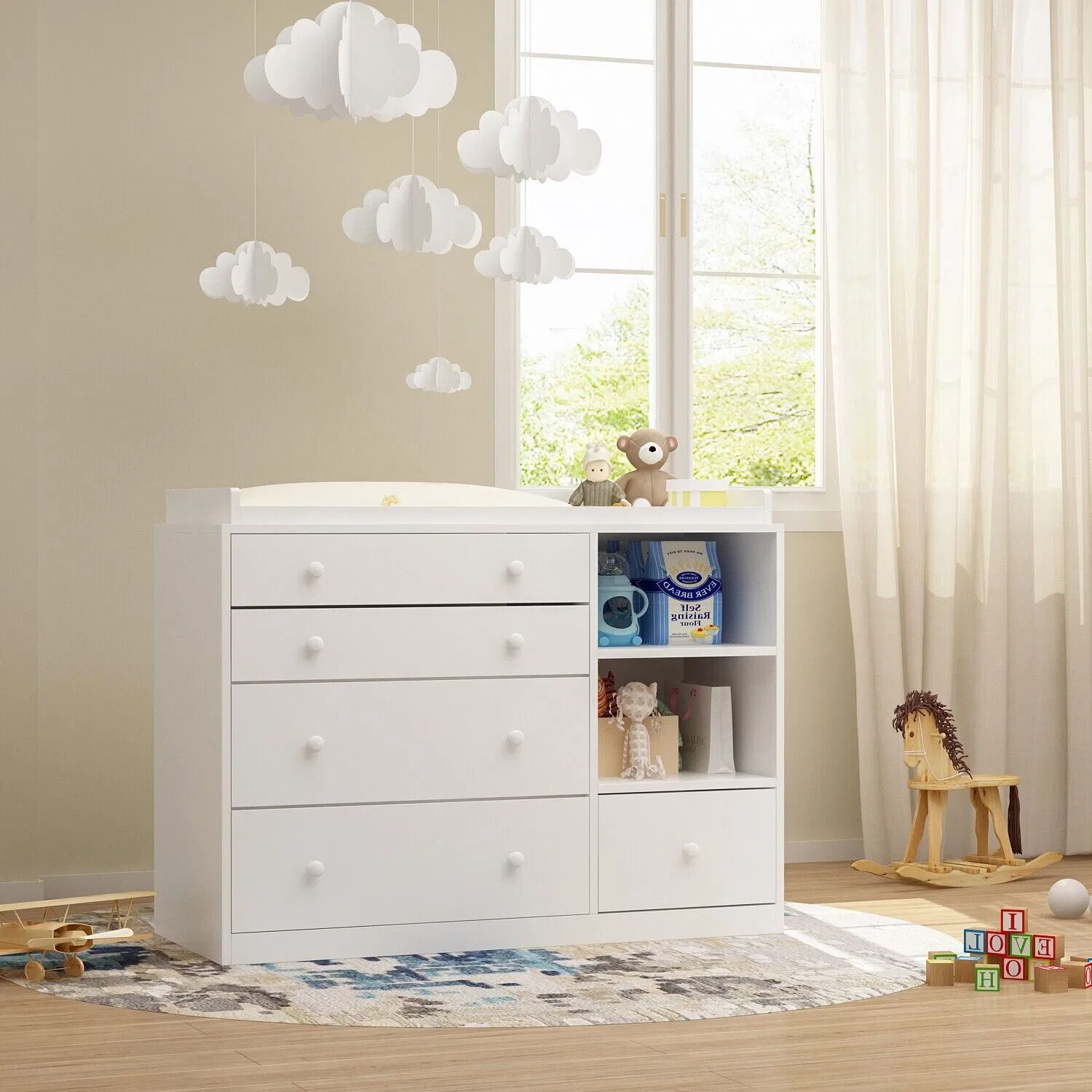 High Satisfaction 5 Drawer Nursery Dresser Vertical Baby Changing Table