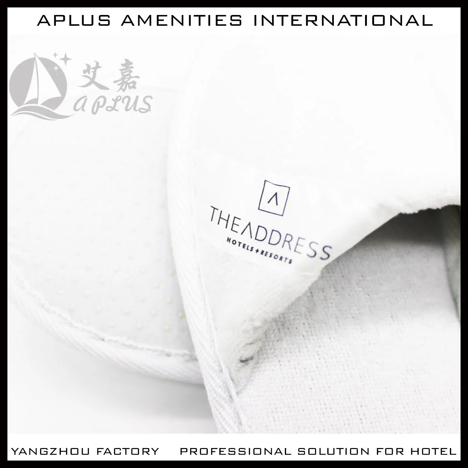 Cotton Velour Disposable Customized Hotel Slippers with Embroidered Logo 04