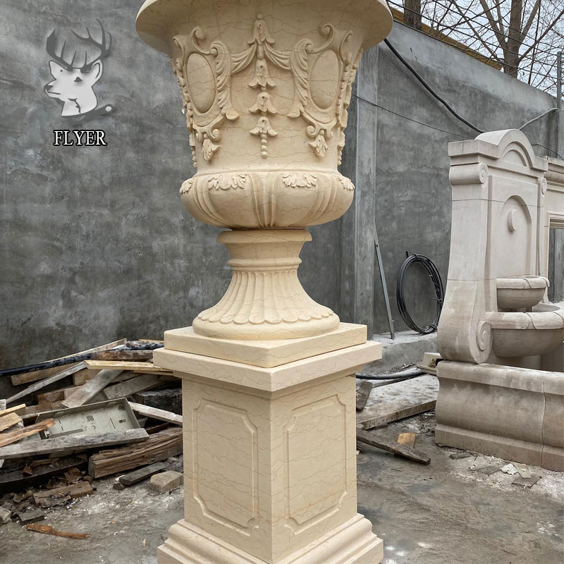 Outdoor Yard Garden Decoration Stone Craft Natural Marble Stone Statue Flower Pot Beige Marble Diana Goddess Bust Planter