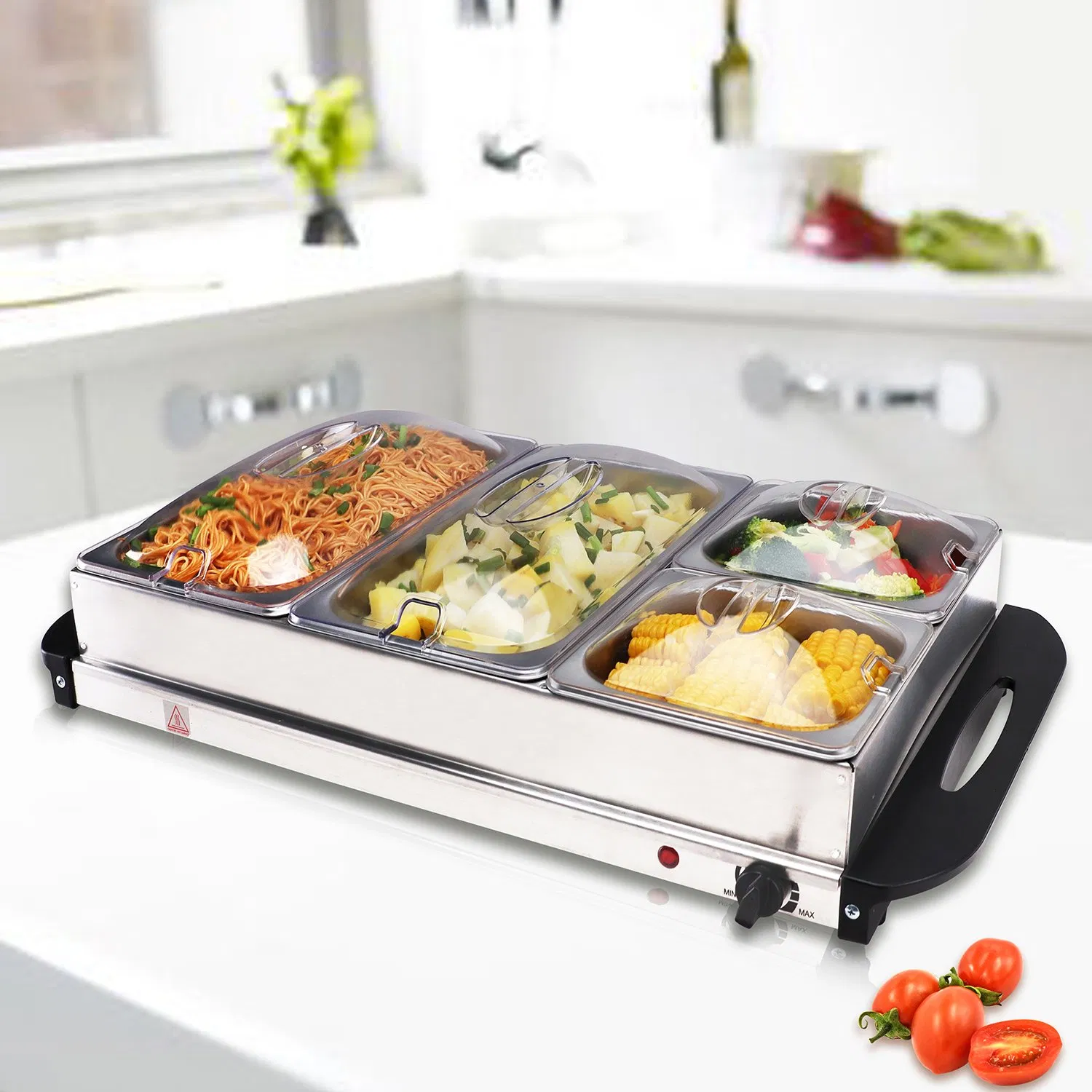Buffet Stove Warming Table Display Plate Electric Heating Hotel Breakfast Tableware Visible Stainless Steel Multi-Grid Dining Basin for Commercial Use