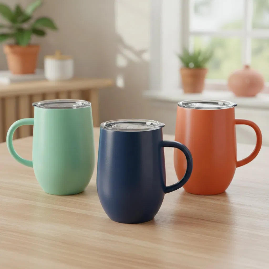 Термокружка яйцо 12 унций, сталь, с ручкой