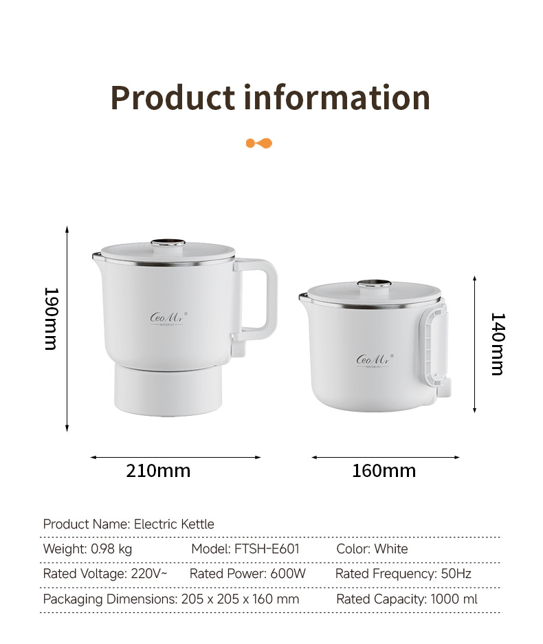 Travel Electrical Water Heater Kettle Portable Mini Pot Stainless Steel Boiler Compact Small Heating Bottle