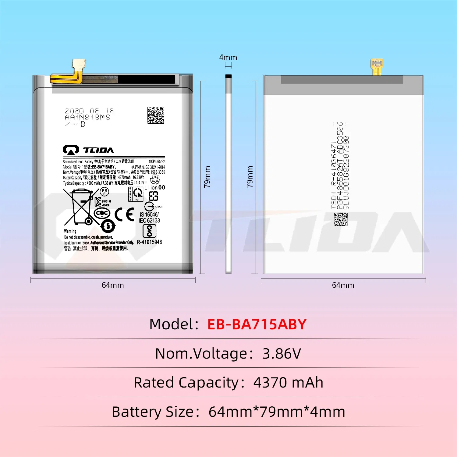 Tlida High-Quality Mobile Phone Battery Eb-Ba715aby for Samsung A71 Sm-A7160 Rechargeable Batteries