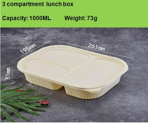 PLA Eco-Friendly Biodegradable Rectangle 3/4/5 Department Lunch Box, Food Container