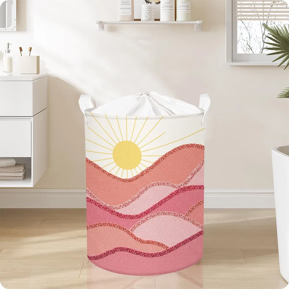 Waterproof Boho Laundry Basket with Drawstring Cover and Reinforced Handles