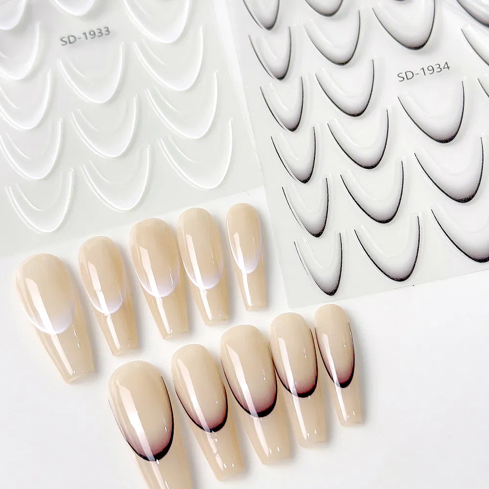 3D French Gradient Change Nail Art Custom Self Adhesive Waterproof DIY Nail Decal Decoration Sticker