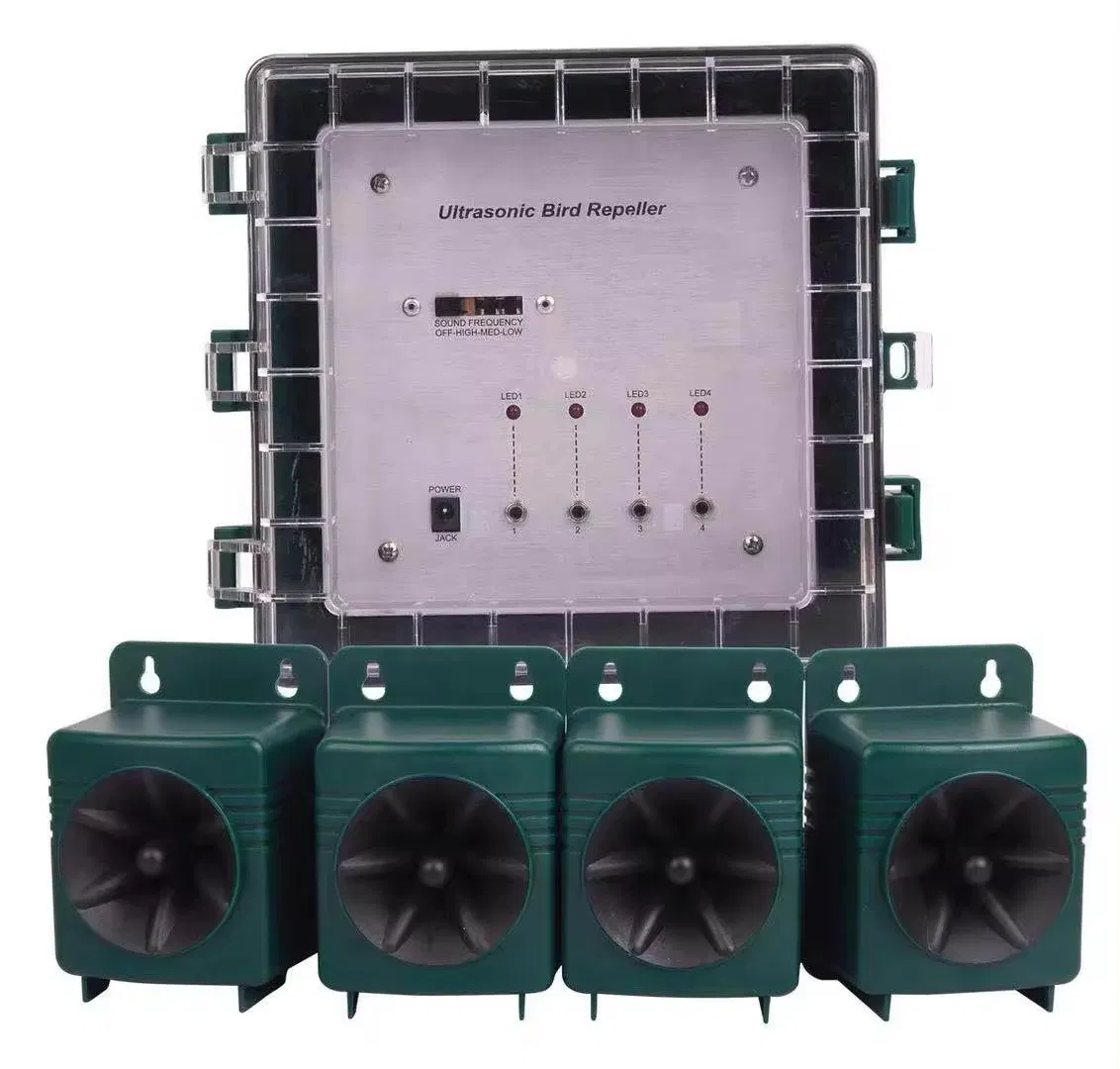 Ultrasonic Outdoor Bird Repellent Animal Repeller with 4 Speakers Silent for Human