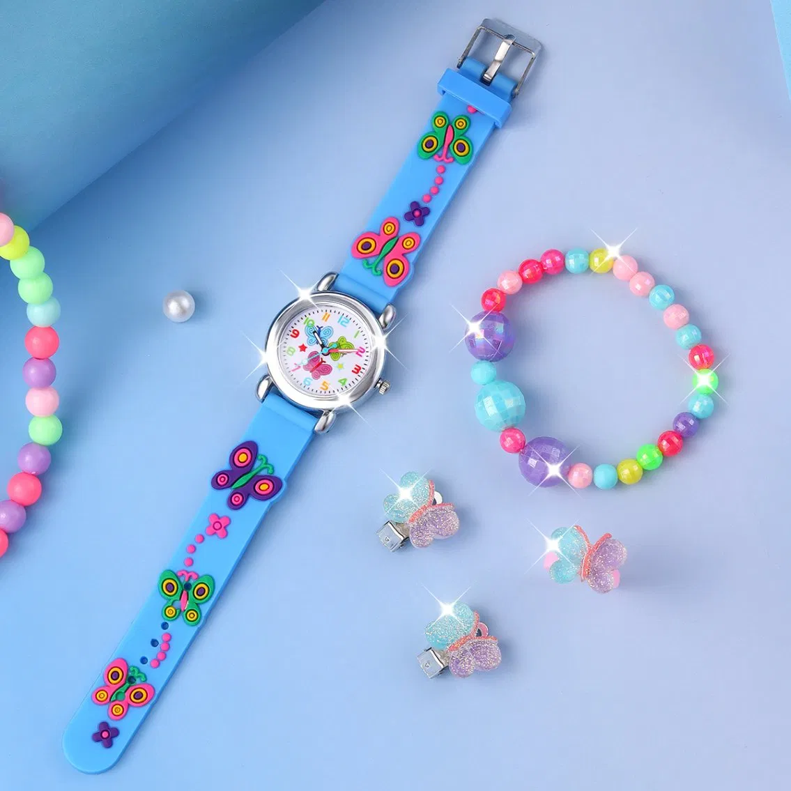 Butterfly Cartoon Watch Simple blue Butterfly Jewelry
