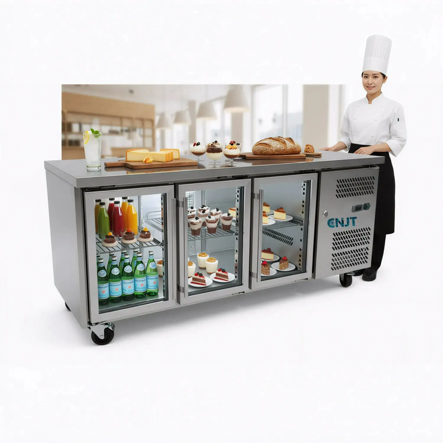 Commercial Snack Glass Door Counter Refrigerator 2 Door 3 Door 4 Door Ventilated Cooling Stainless Steel Chill Counter