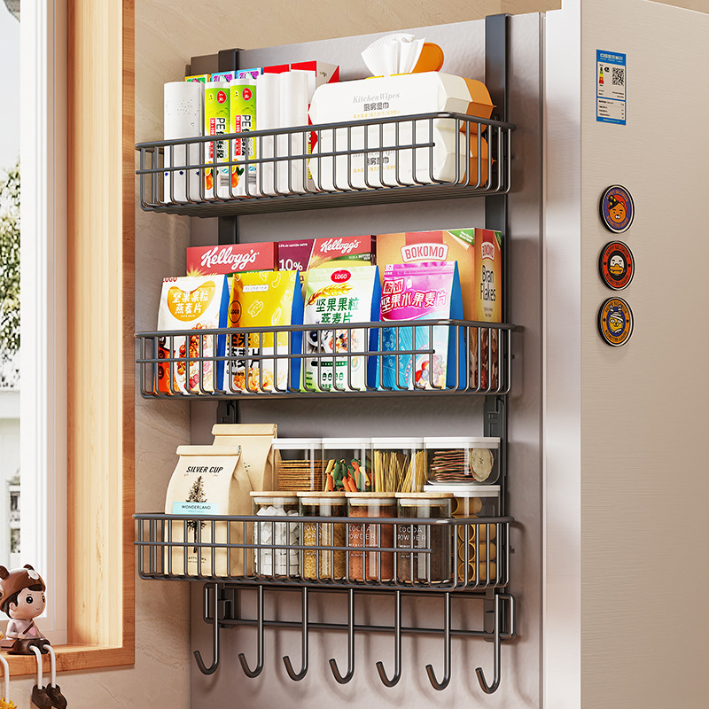 Hot Selling Seasoning Side Hanging Rack Multifunctional Storage Multi-Layer Kitchen Storage Refrigerator Rack