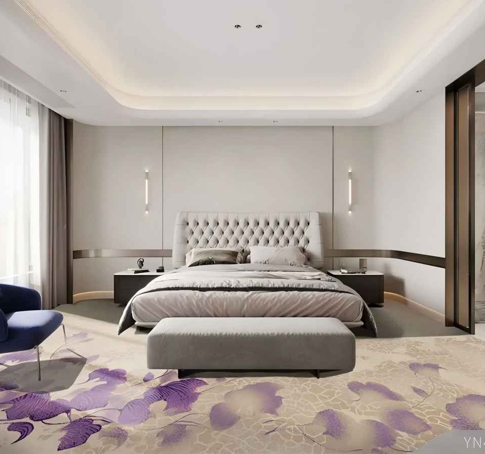 CE Factory Custom Purple Nylon Wall to Wall Wool Floor Commercial Hotel 3D Printed Carpet
