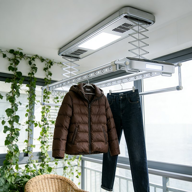 Smart Clothes Drying Rack Automatic Lift-and-Lower Balcony Drying Rack with Disinfection and Air-Drying Function