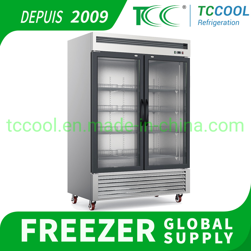 2024 Catering Solutions Double Glass Door Stainless Steel Freezer with Bottom-Mounted Compressor