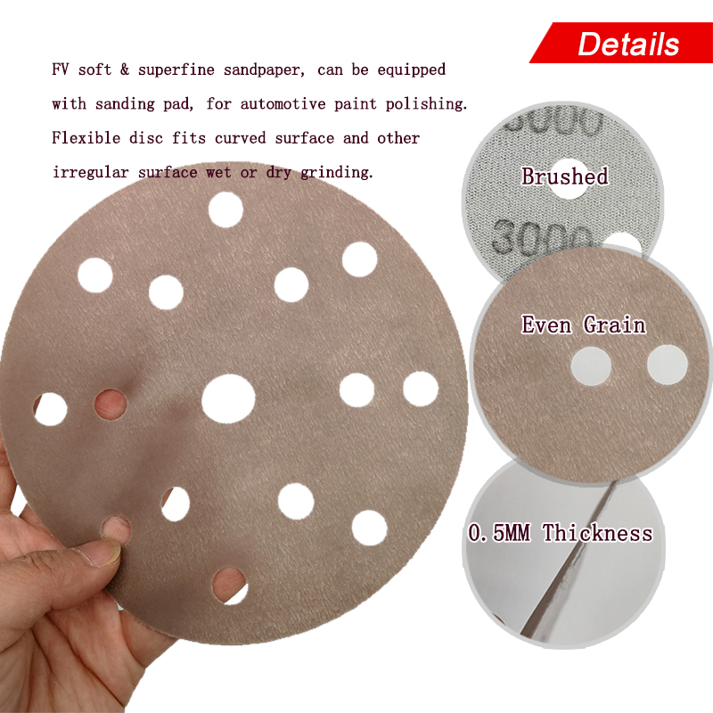 6inch 15-Hole High Performance Hook and Loop Automotive Sandpaper Film Sanding Discs for Wet/Dry Polishing