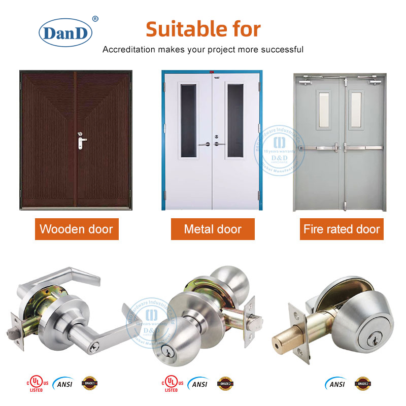 Exterior Metal Hardware Zinc Alloy Deadbolt Lockset Stainless Steel Security Brass Double Cylinder Keys Tubular Square Cylindrical Lever Knob Handle Door Lock