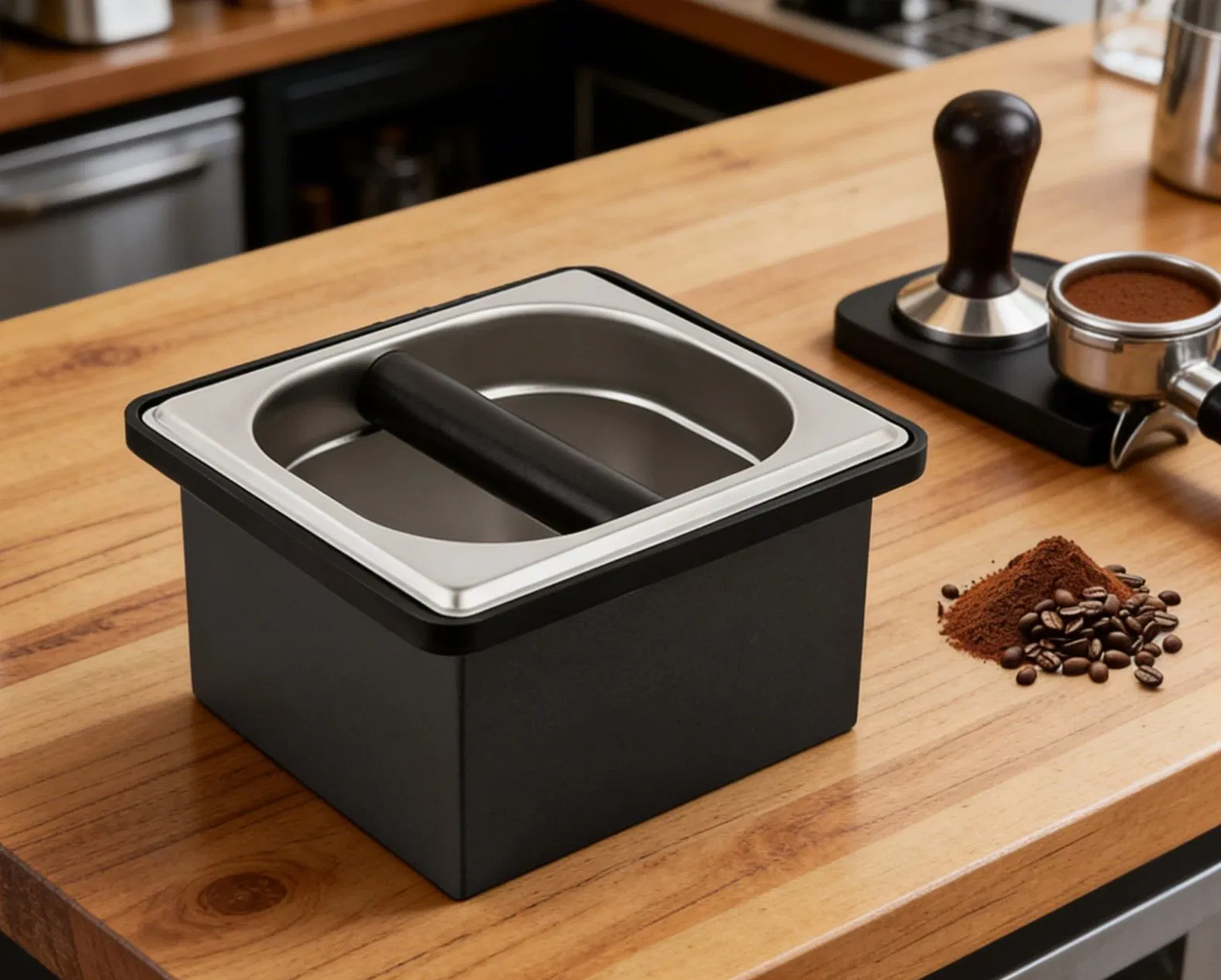 Stainless Steel Embedded Coffee Grounds Knock Box Black