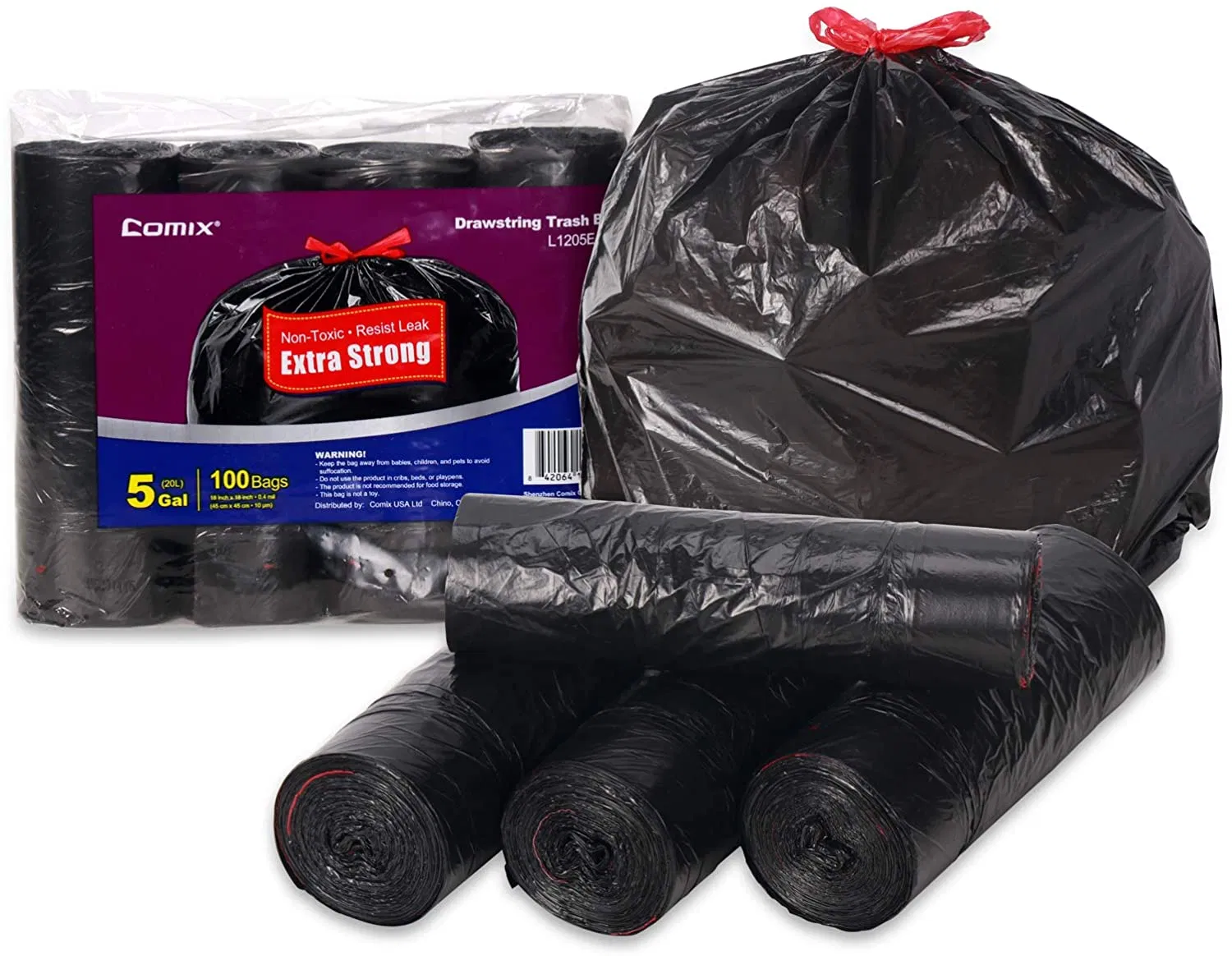Black PE Heavy Duty Garbage Bag Customized with Drawstring