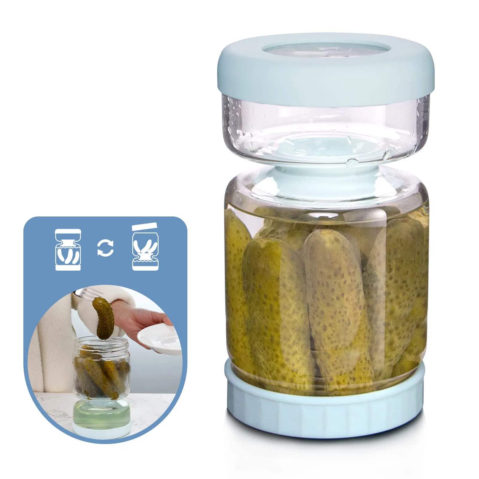Glass Pickle Jar with Strainer Flip, 34oz Pickle Container