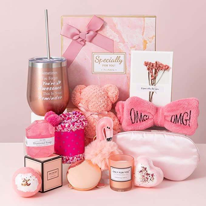 Gift Ideas Set for Women Best Friend Mom Gift Basket Pink Wedding