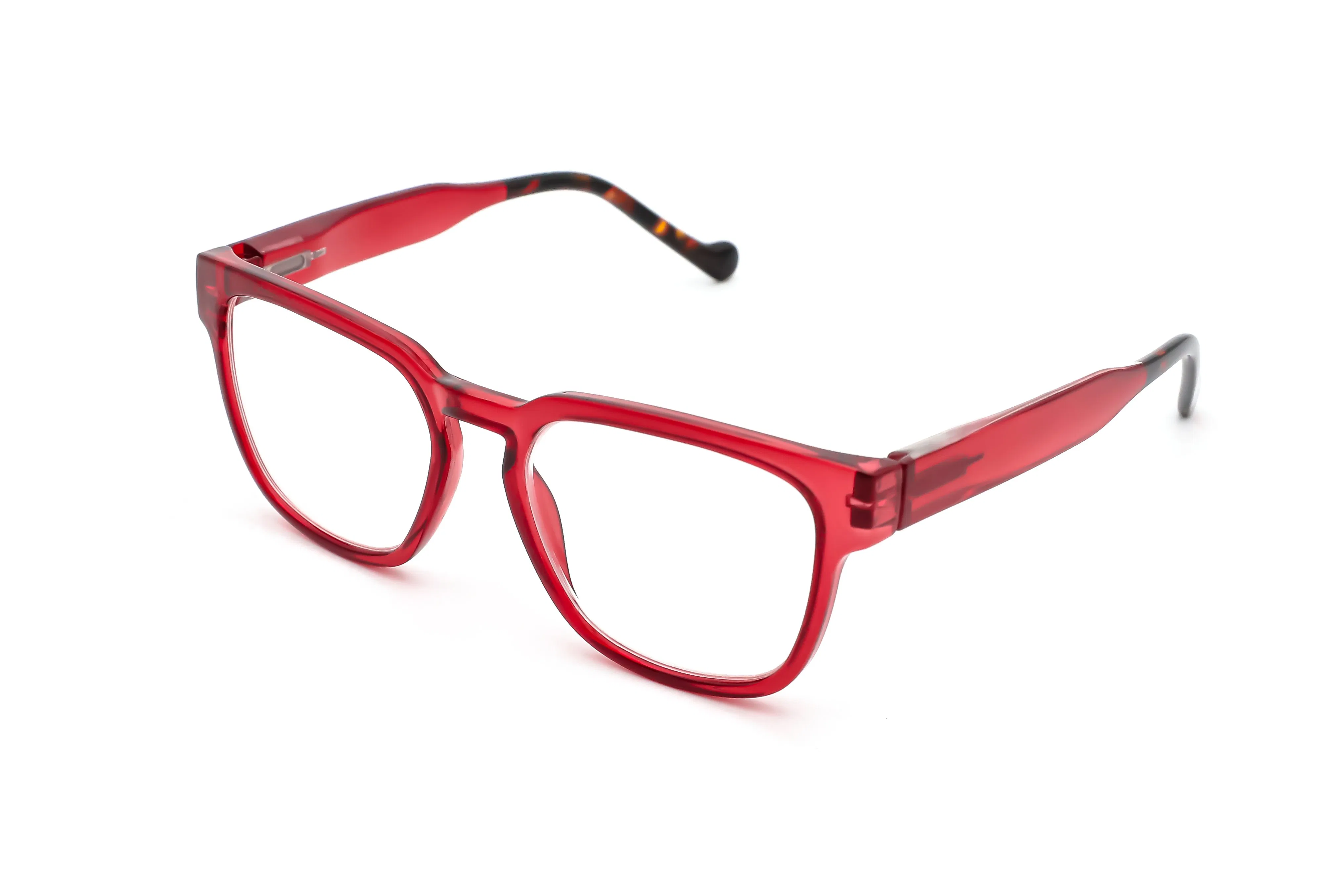 Square-Shaped Reading Glasses with Monochromatic Frames and Spliced Legs