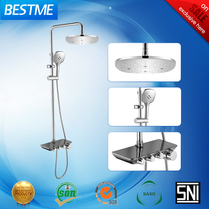 Factory Supply Glass Decorated Press Button Easy Control Luxury Column safety Shower Faucet (BF-61550B)