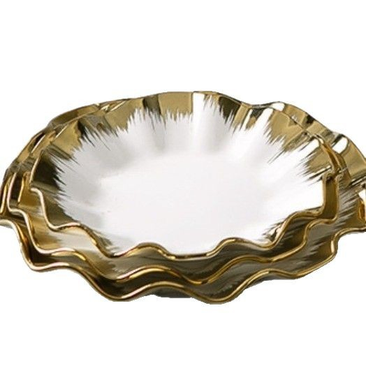 7/8/9 /10 Inch Soup Plate Cut Electroplating Golden Porcelain Ceramics Tableware