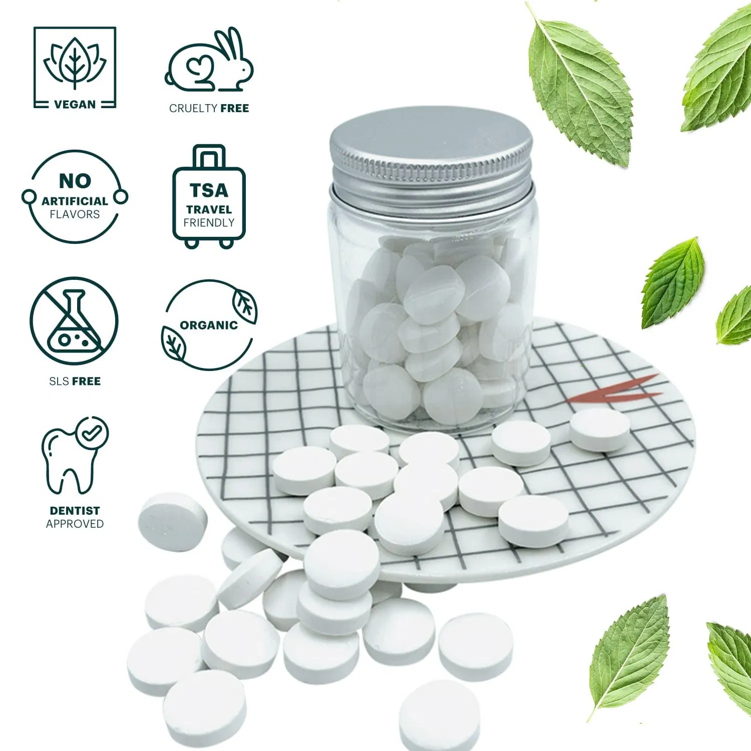 Private Label Mint Flavored Zero Waste Solid Teeth Whitening Toothpaste Tablet
