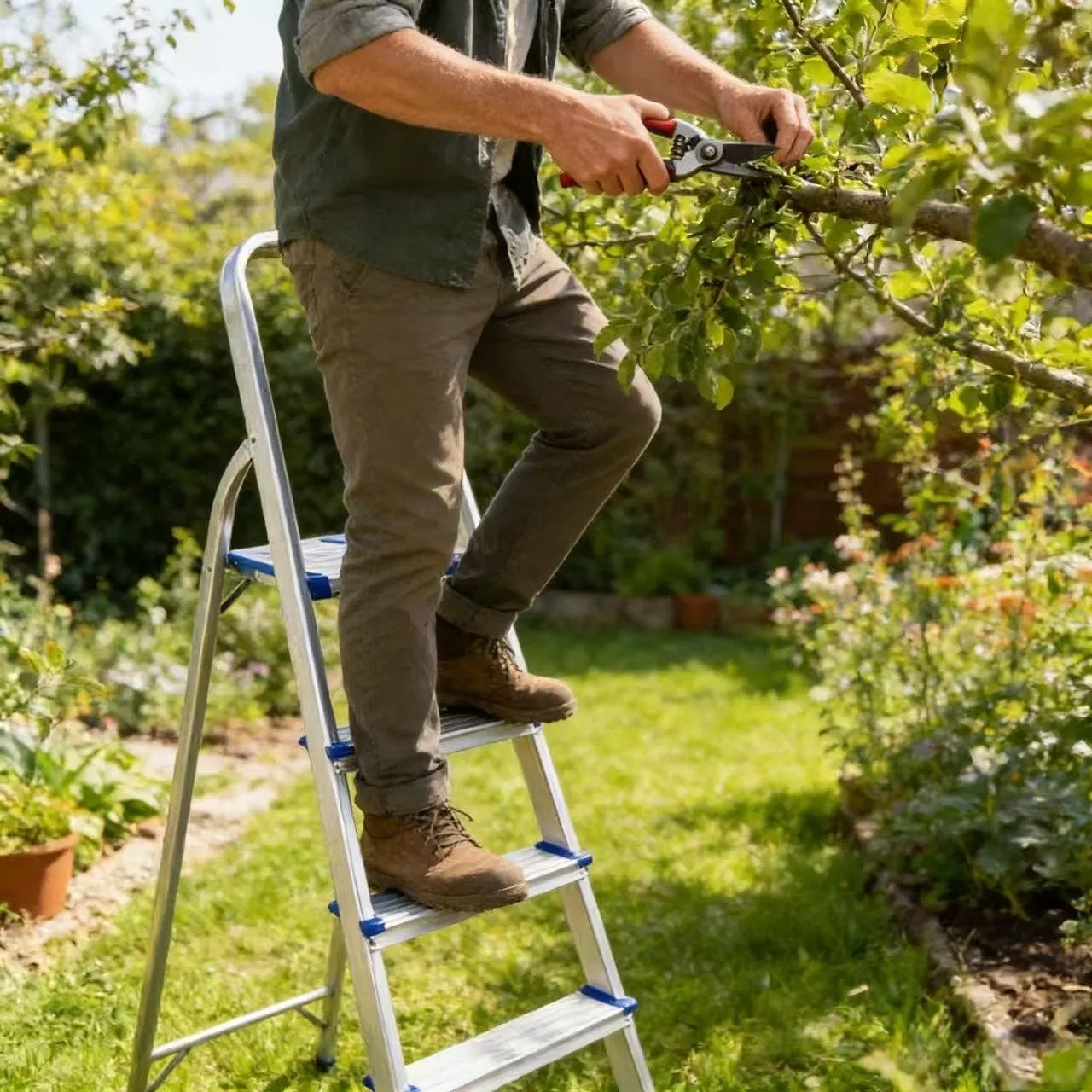 Household Aluminum Folding Ladder Armrest Ladder (with anti-slip foot pads, pedals and handrails)