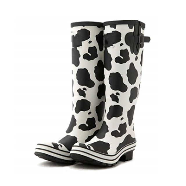 Short Heels with Printing Women PVC Rain Boots Waterproof Comfortable Footwear
