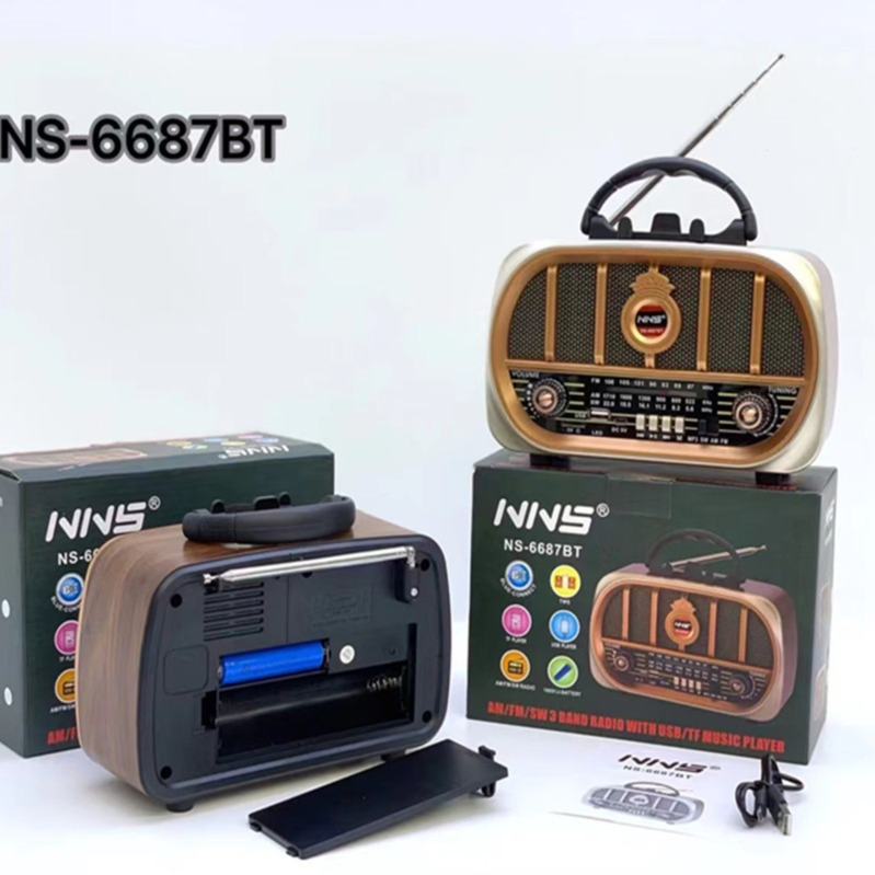 Ретро радио NS-6687BT с Bluetooth, деревянный корпус