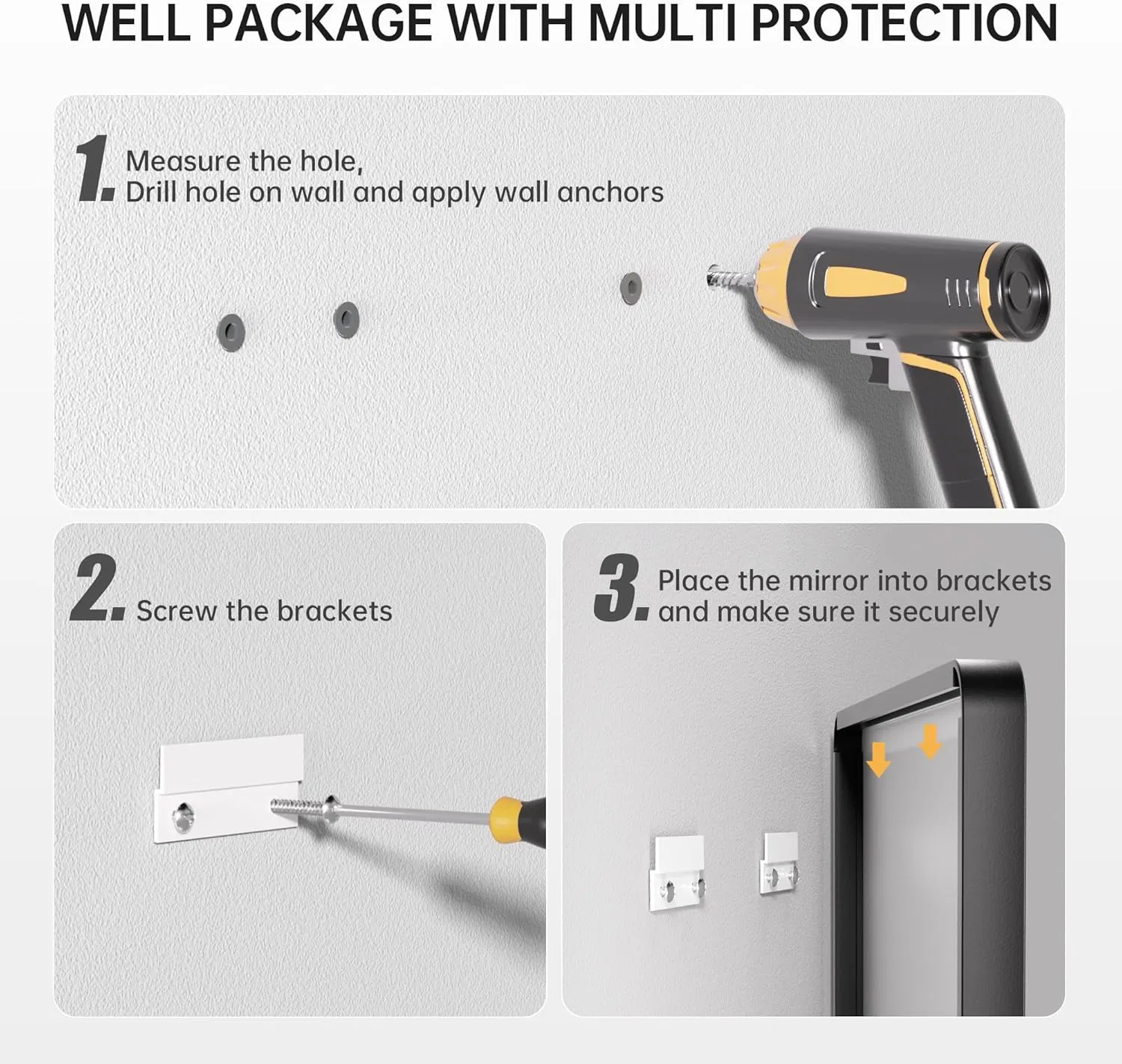 36× 28 Inch Black Metal Frame Wall-Mounted Bathroom Mirror, Rectangular Vanity Mirror, Anti-Rust, Tempered Glass