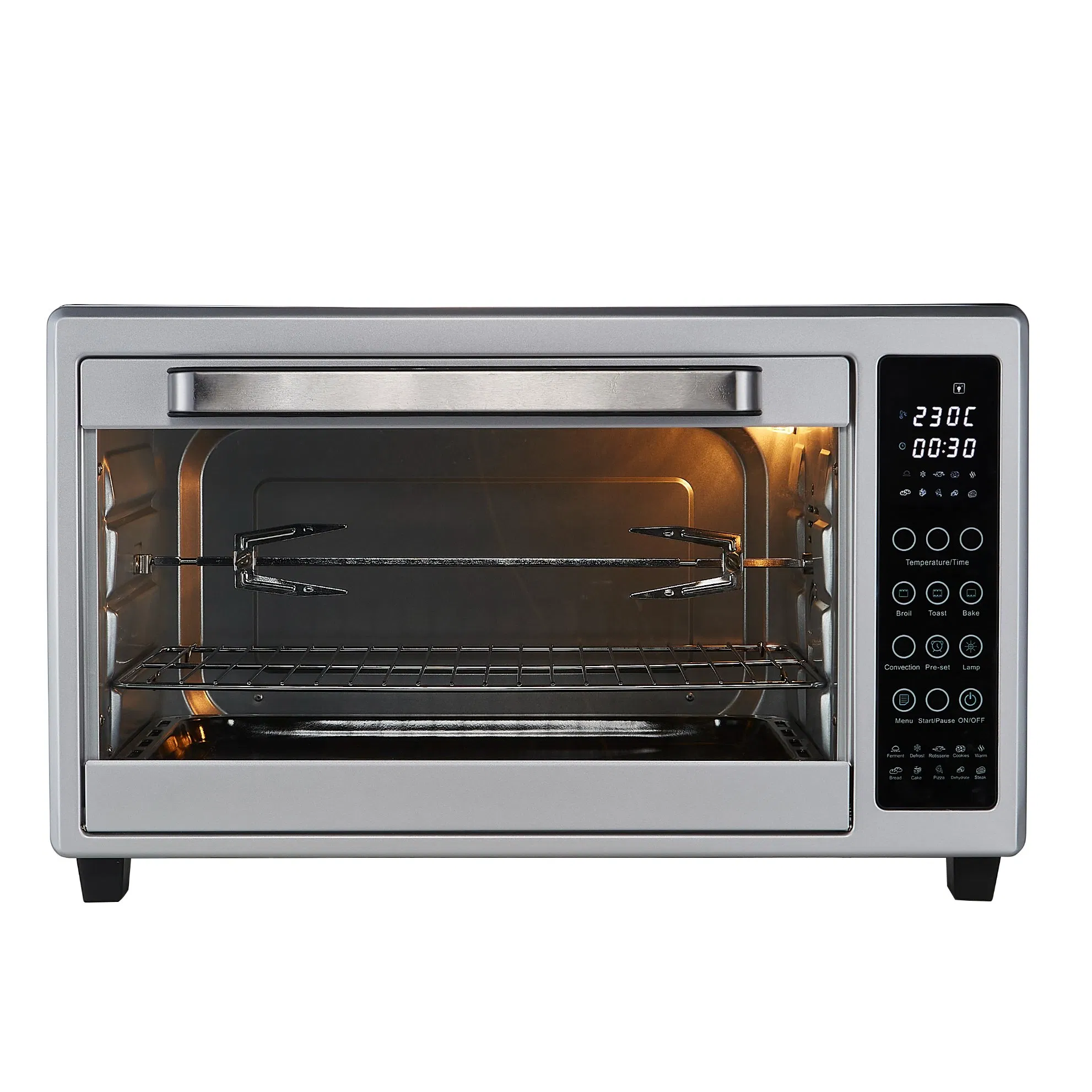 Electric Digital Grill Toaster Oven Rotisserie 120 Minutes Baking Roasting Circulating Air Touch Control