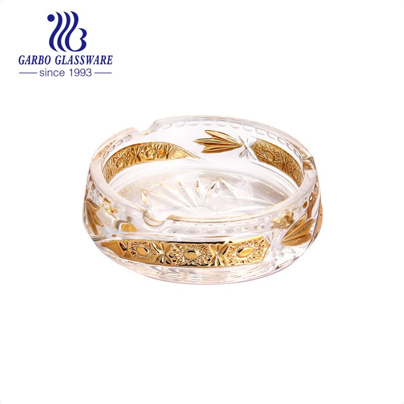 Promotion Gift High End Decorative 6 Inch Electroplate Golden Custom Glass Cigar Ashtray