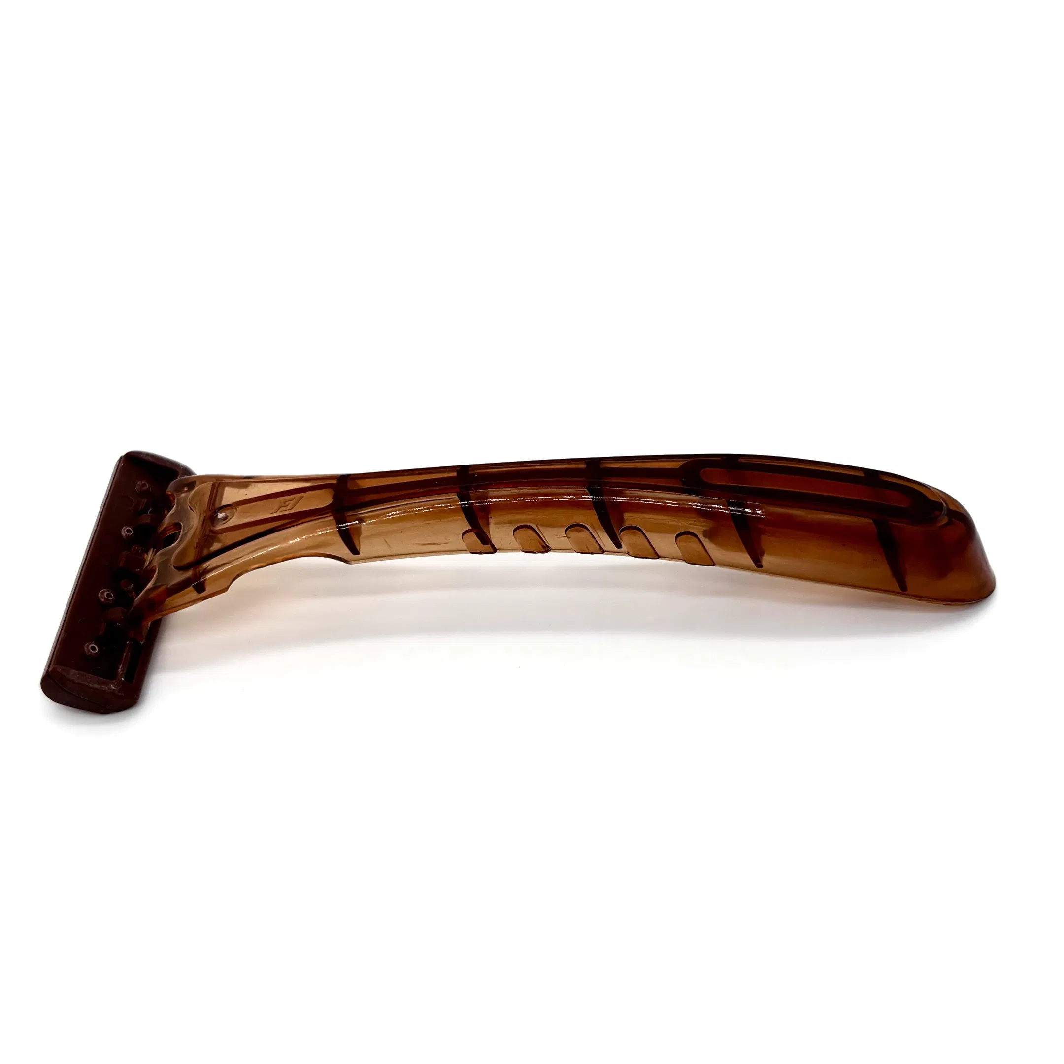 Transparent Brownish Crank Razor with Triple-Layer Blades and a Lubricating Strip 06