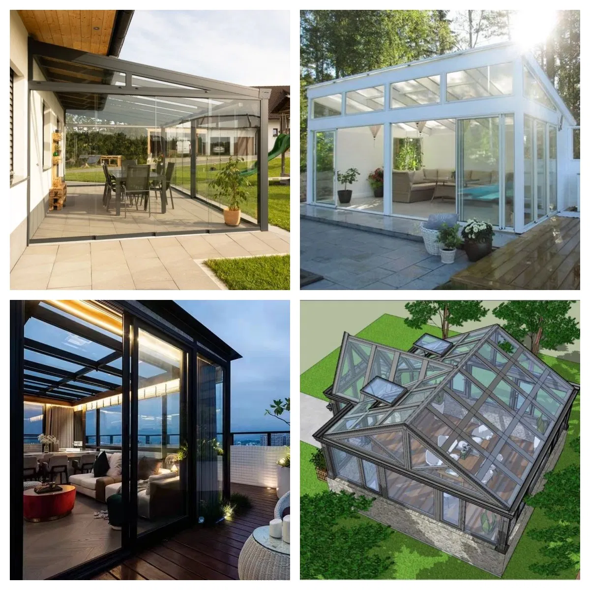 Customized Slant Roof Garden House Aluminum Glass Lean to Solarium Sunroom