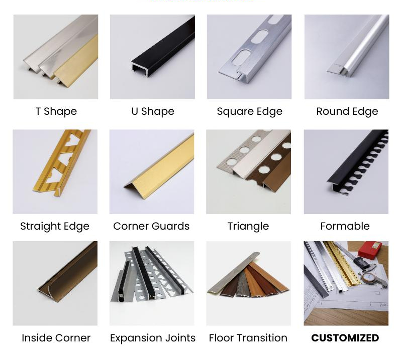 Factory Customized Ceramic Metal Different Shapes Aluminum Profile Wall Corner Edge Tile Trim