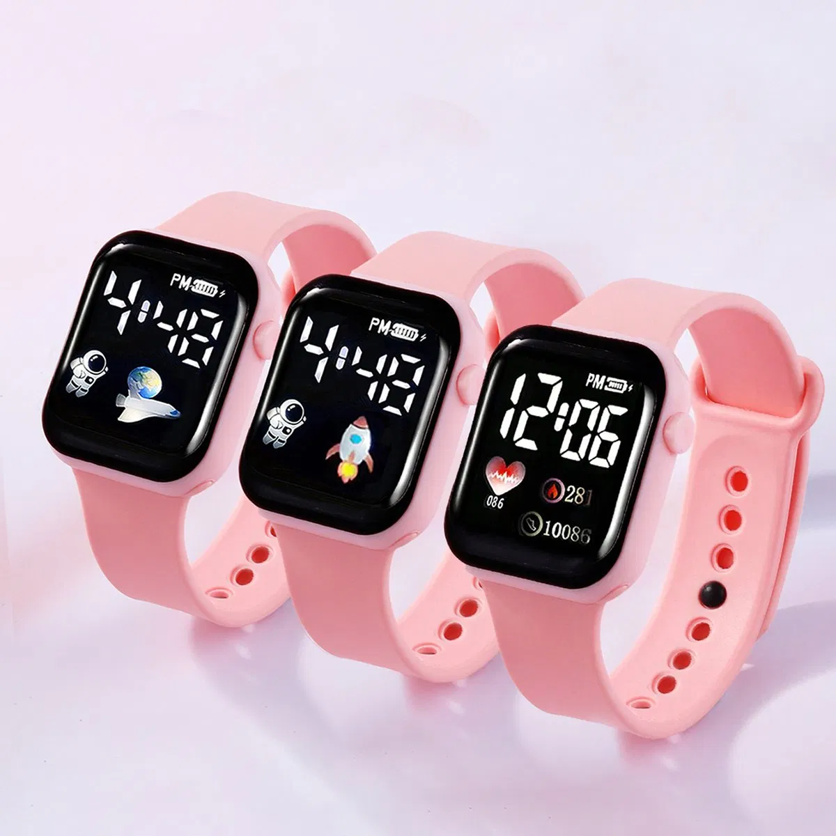 Watch Set Gift Cartoon Cute Girl LED Light Pink