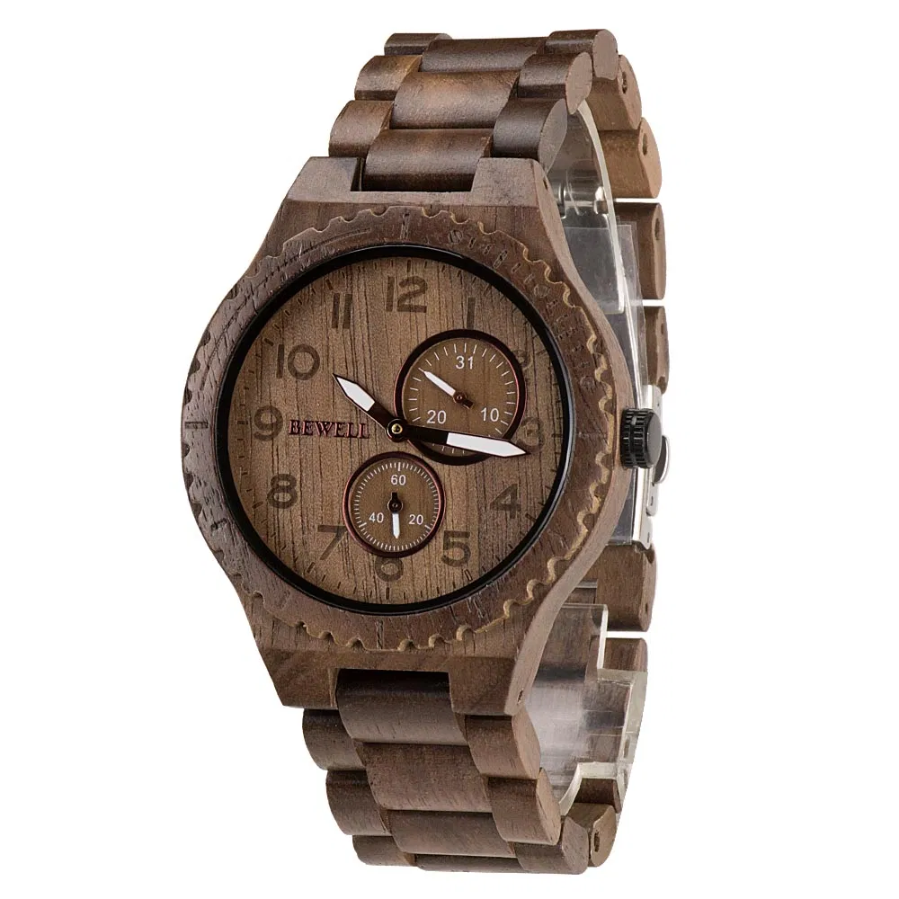 Bewell Classic Sport Hot Sale Wood Japanese Movement Man Wrist Wood Watch