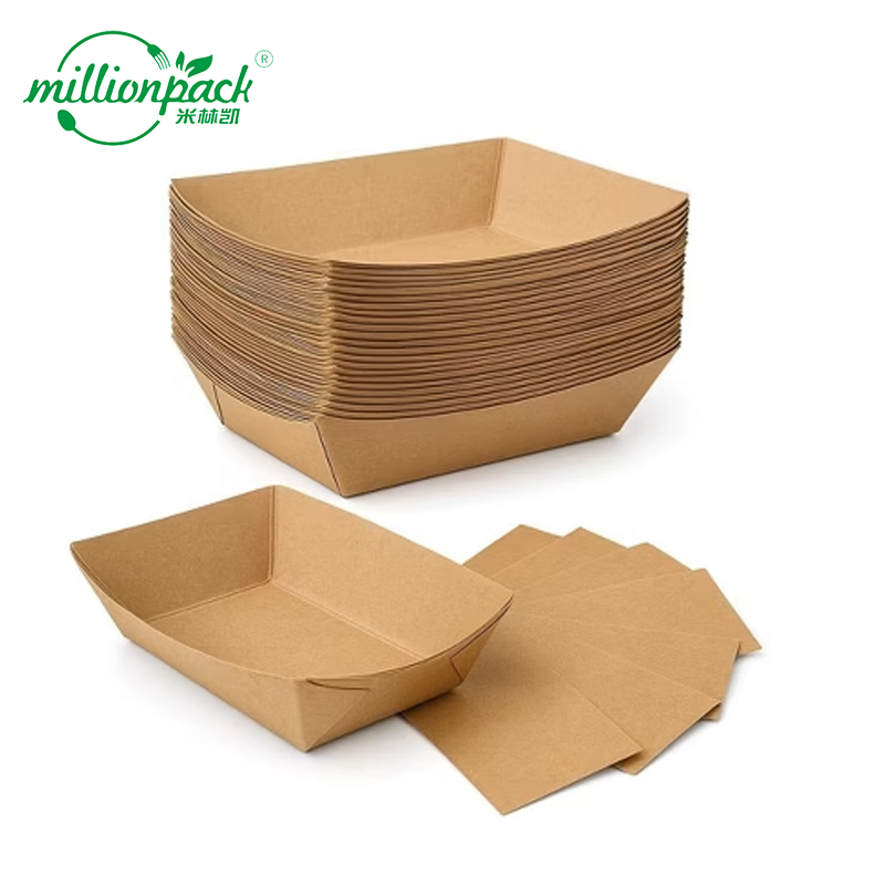 Custom Printed Kraft Boat Tray for Restaurant Branding High Visibility Food Display