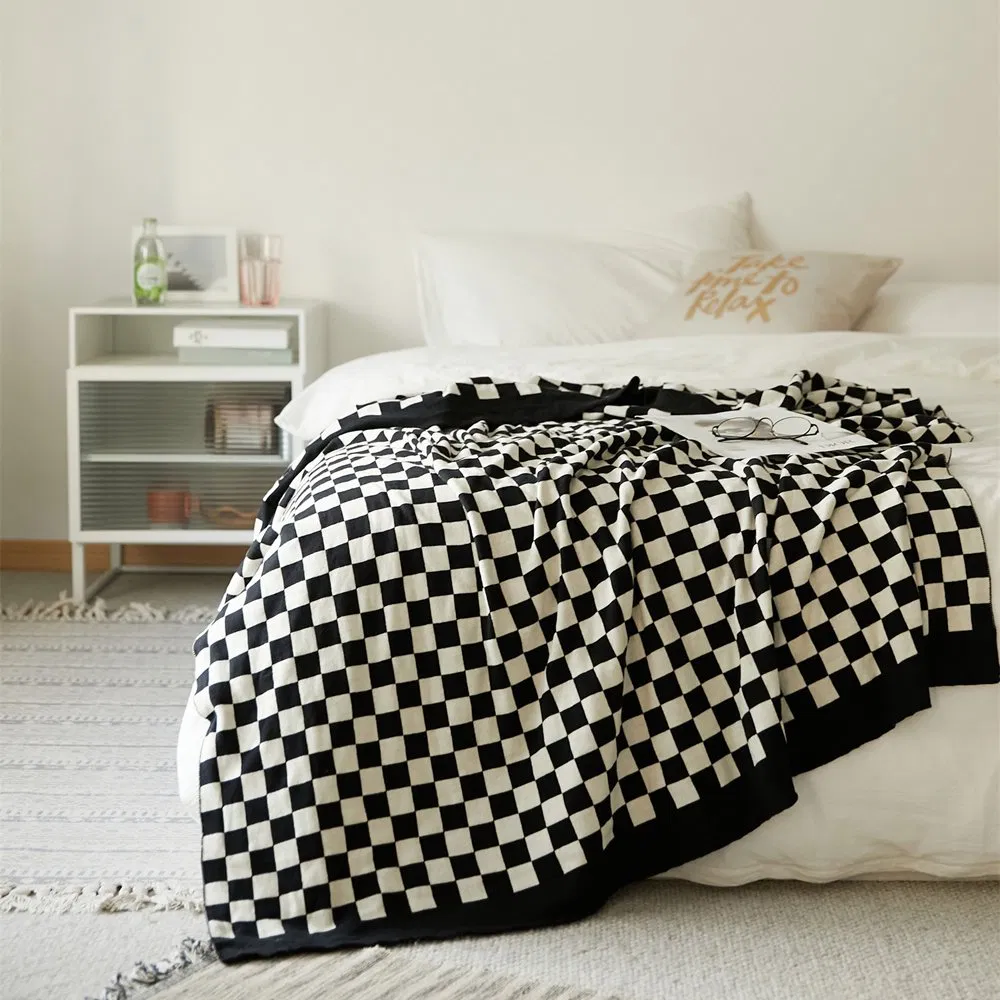 Nordic Milan Grid Knitted Checkerboard Sofa Blanket