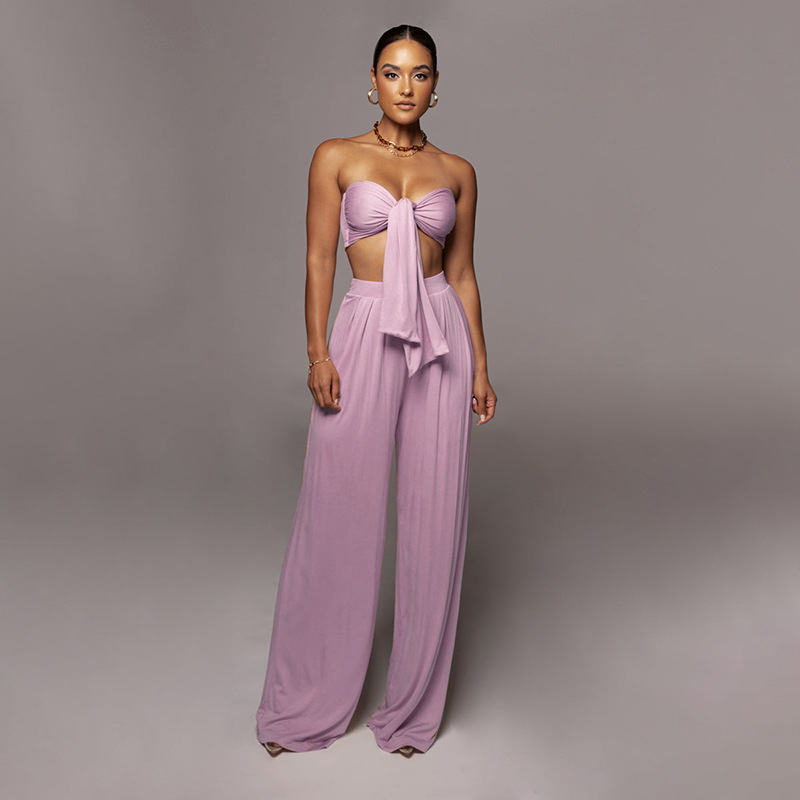 Комплект женский летний брюки широкие с кисточками и топ короткий