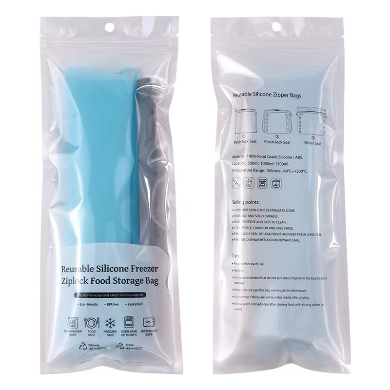 Free Design Hot Sale Household Product Lightweight Healthy Dishwasher Safe Silicone Reusable Snack Sandwich Food Bags with Leakproof PP Clip for Storage Packing