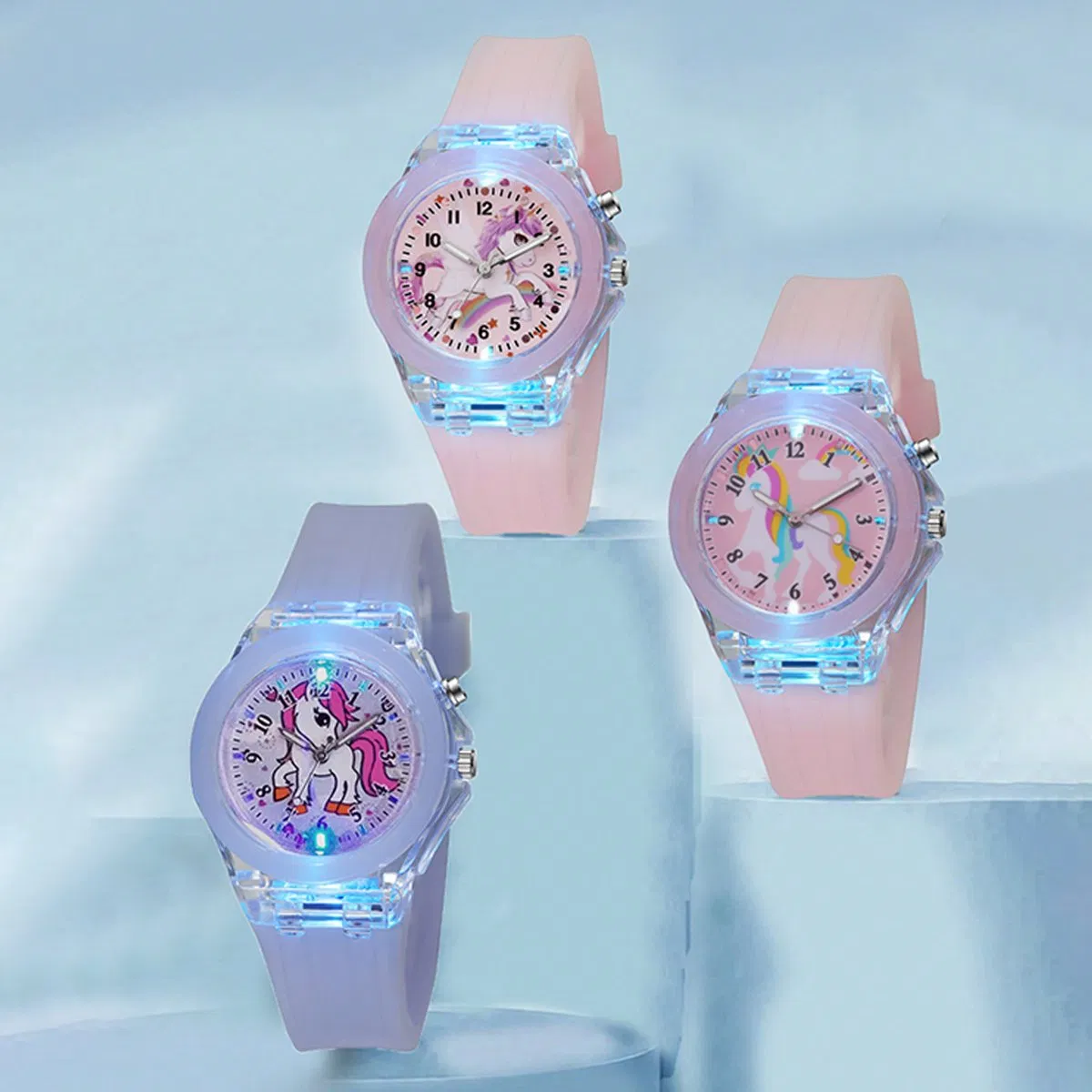 3PCS Girl Light-up Watch Set Pink Romantic Cute