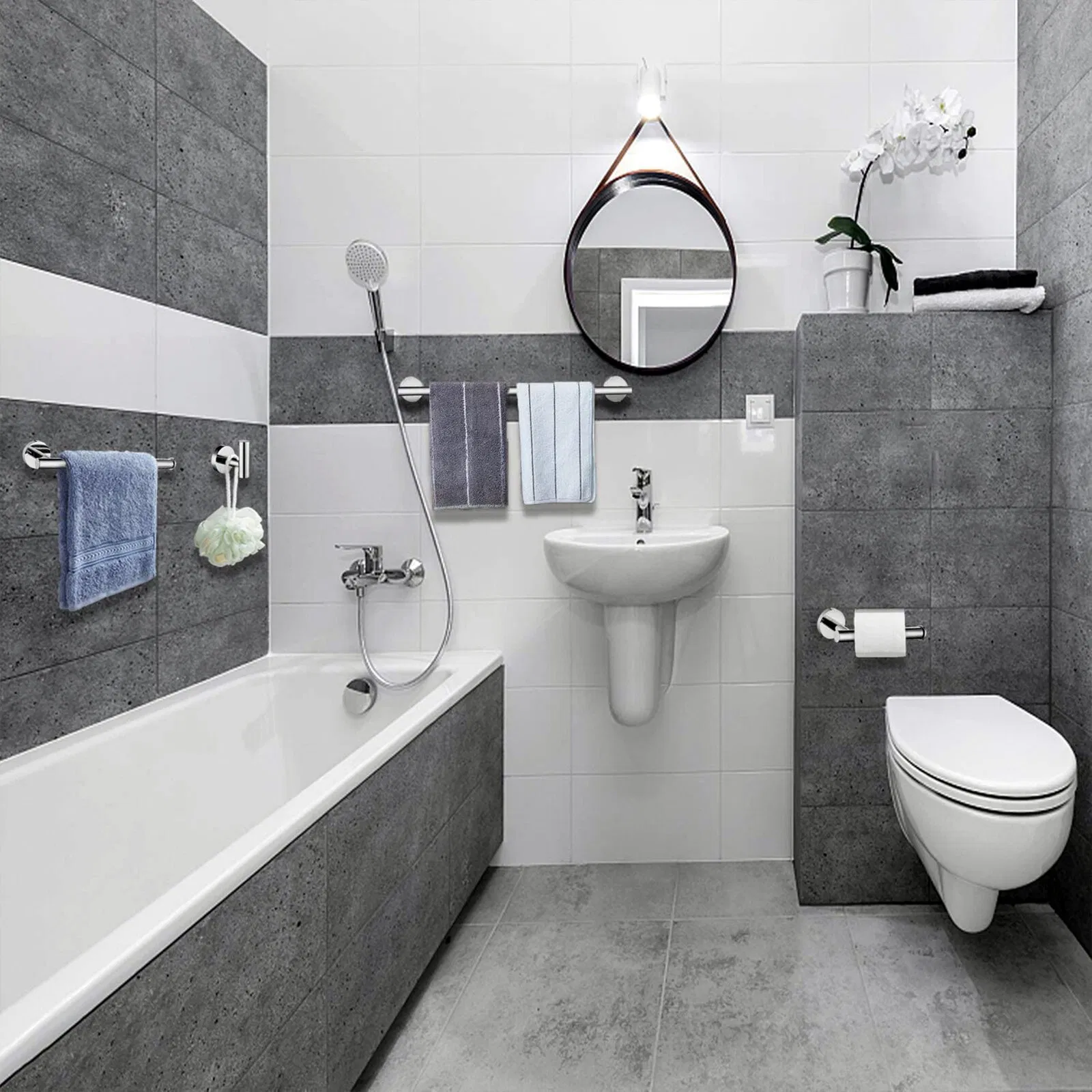 Комплект аксессуаров для ванной из нержавеющей стали, 4 предмета